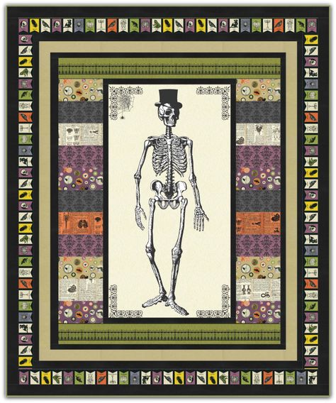 Chillingsworth Halloween Panel Quilts Ideas, Panel Quilts Ideas, Panel Quilts Ideas Layout, Skeleton Quilt Pattern, Skull Quilts Ideas, Halloween Quilt Panel Border Ideas, Skull Quilt, Eenie Meenie, Quilt Halloween