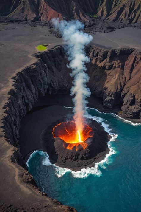 Tropical Volcano, Volcano Aesthetic, Hawaii Aesthetic Wallpaper, Underwater Volcano, Volcano Landscape, Hawaii Volcanoes National Park, Hawaii Volcano, Volcano National Park, Environment Art