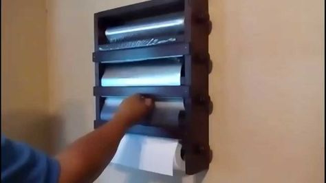 Diy Foil Holder Kitchen Storage, Paper Dispenser Diy, Built In Storage Ideas, Aluminum Foil Storage, Organize Pantry, Aluminum Kitchen Cabinets, Diy Foil, Dispenser Diy, Kitchen Foil