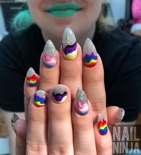 Trans Nail Art, Pan Flag Nails, Non Binary Nail Art, Trans Flag Nails, Trans Flag Makeup, Non Binary Nails, Blm Nails, Nonbinary Nails, Pride Flag Nails