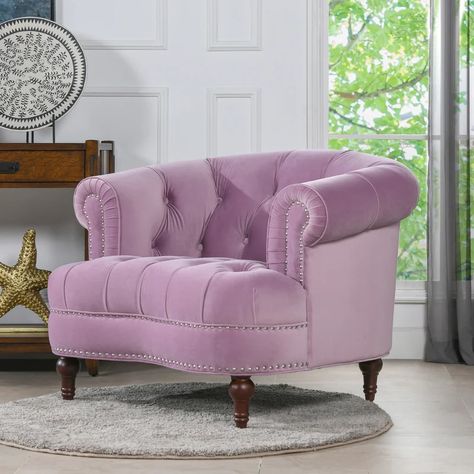 House of Hampton® Mercer 42'' Wide Tufted Velvet Armchair & Reviews | Wayfair Lavender Living Room, Modern Victorian Style, Tufted Armchair, Tufted Accent Chair, Jennifer Taylor, Tufted Arm Chair, Pink Living Room, Accent Arm Chairs, Velvet Armchair