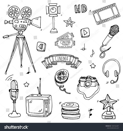 Hand drawn doodle Cinema set. Vector illustration. Movie making icons. Film symbols collection. Cinematography freehand elemen #Ad , #Sponsored, #making#Movie#illustration#symbols Film Reel Drawing, Film Roll Drawing, Movie Symbols, Diy Oracle Cards, Card Doodles, Movie Illustration, Film Club, Watch Drawing, Film Equipment