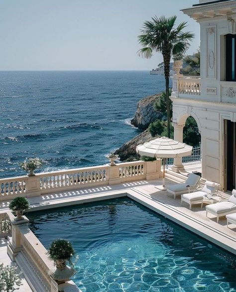 French Riviera Miami Mansion, French Riviera Style, Castle House Design, Greece Villa, Island Villa, Dream Life House, Castle House, Mansion Interior, Backyard Pool Designs