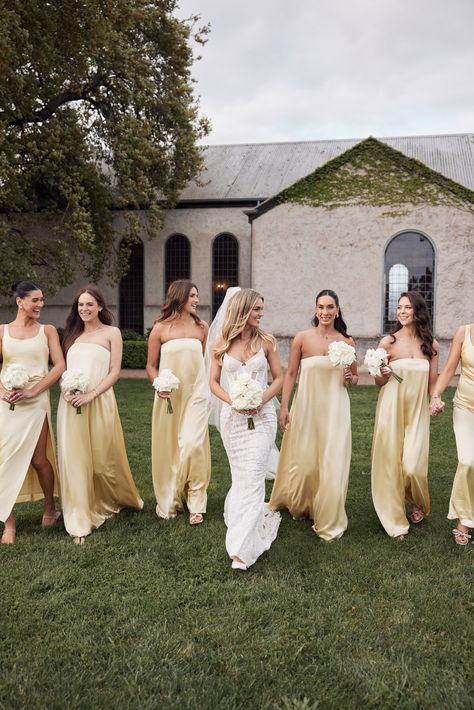 Millie + Ori's spring wedding at Stones of the Yarra Valley — Lost In Love Photography Lace Fishtail Wedding Dress, Stones Of The Yarra Valley, Australian Bridal Designers, Fishtail Wedding Dress, Lost In Love, White Rose Bouquet, Tuscan Inspired, Australian Wedding, Yellow Dresses