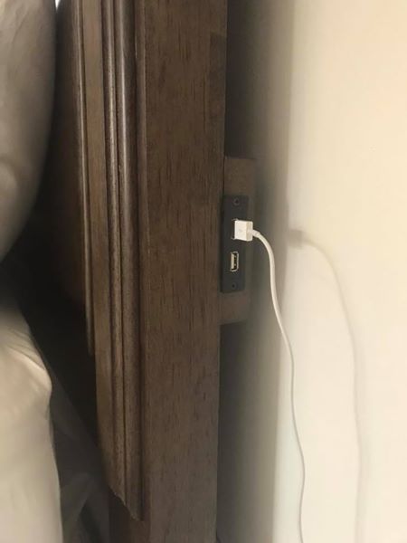 Like the idea of usb sockets etc in /behind headboard Storage Bedhead Ideas, Headboard With Nightstand Attached, Built In Bedhead, Bedroom Joinery, Reclaimed Headboard, Pallet Bed Headboard, Rustic Wood Headboard, Pallet Headboard Diy, Gilded Cage