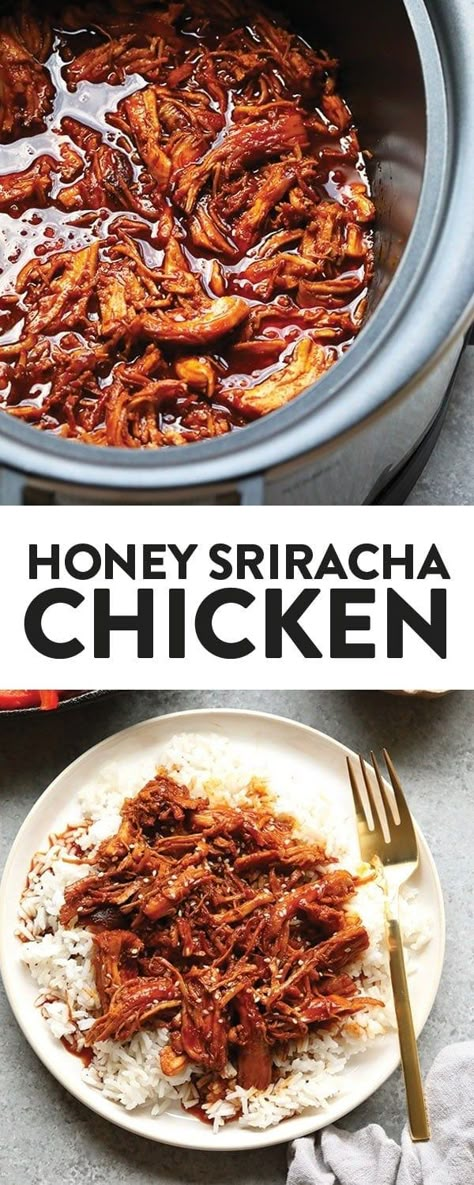 All you need are five ingredients to make this delicious, clean-eating, slow cooker honey sriracha chicken that's made with REAL food. Honey Siracha Chicken Crockpot Crock Pot, Honey Sriracha Chicken, Fit Foodie Finds, Carla Hall, Sriracha Chicken, Delicious Clean Eating, Clean Eating Breakfast, Fit Foodie, Clean Eating Dinner