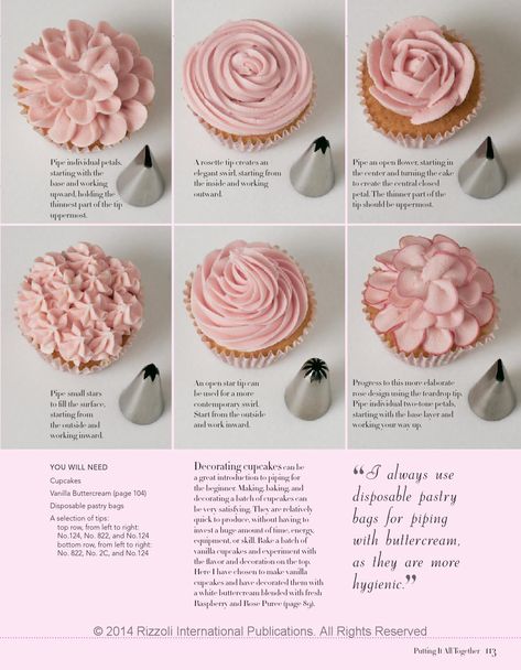 Cute Cupcake Icing Ideas, Frosting Mini Cupcakes Techniques, Natural Cupcake Decorations, Different Tips For Decorating Cakes, Cupcake Tip Guide, How To Use Cake Decorating Tips, Cake Decoration Tips, Cupcake Tips For Frosting, Cake Decorating Tips Chart