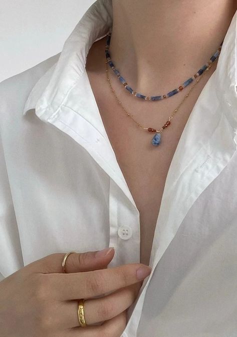 The blue necklace is very suitable for summer. It can be worn every day and beach vacation. Stacked Necklaces, Natural Stones Necklace, Set Jewelry, Blue Necklace, Blue Stone, Stone Necklace, Beach Vacation, Jewelry Gift, Original Design