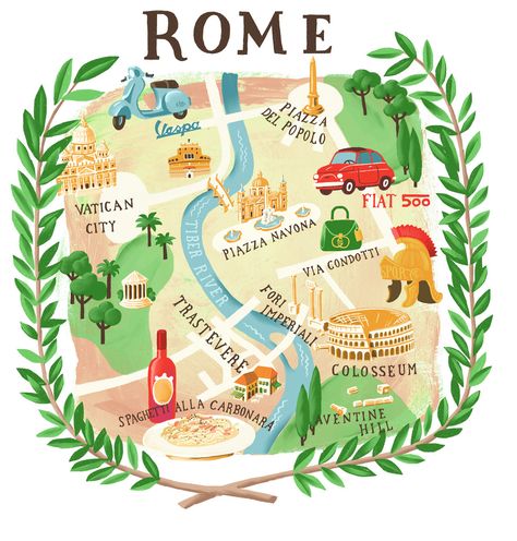 Rome Illustration, Voyage Sketchbook, City Maps Illustration, 3 Days In Rome, Rome Map, Visiting Rome, Visit Rome, Italian Trip, Travel Infographic