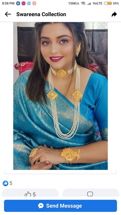 Gold Choker Bengali Design, Gold Pearl Choker Bengali, Bengali Gold Necklace, Bengali Wedding Jewellery Gold, Sitahar Necklace Gold, Moti Jewellery Indian, Moti Necklace Set, Wedding Earrings And Necklace, Gold Har