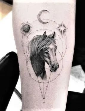 45 Unique Horse Tattoo Ideas (Simple, Tribal, Colorful, Meaning & More) Small Horse Tattoo, Tattoo Lower Back, Small Tattoos For Women, Horse Tattoo Design, Los Angeles Tattoo, Dr Woo, Christian Sleeve Tattoo, Planet Tattoos, Tattoo Trend