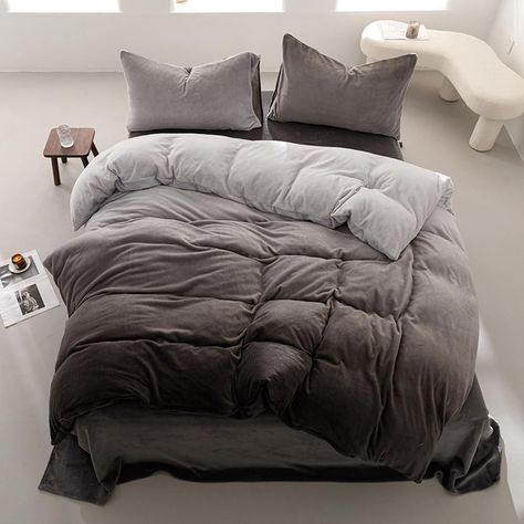 PRICES MAY VARY. 【HIGH QUALITY＆DURABLE CONSTRUCTION】 This gray gradient velvet comforter is covered by high quality velvet material and filled with whole-piece superior microfiber. Very soft, comfortable, health and durable. Unique printing and weaving technology make this product resistant to fading, breathable and lightweight. 【3 Pcs Twin Comforter Sets】 1 x twin comforter (68" x 90'') and 2 x standard pillowcases (20" x 26"). 【ADD WARM TO YOUR HOME】 Available for all seasons. This gray and wh Grey And White Comforter, Fluffy Comforter, Plush Bed, King Size Comforter Sets, Grey Comforter Sets, Grey Comforter, Velvet Comforter, Bed Comforter, Bedding Sets Grey