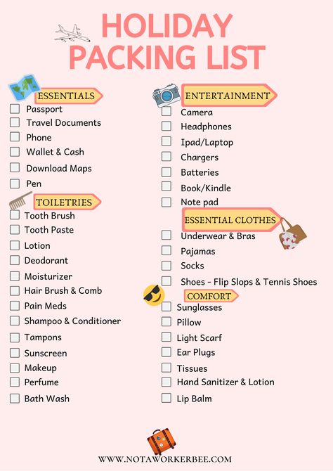 This holiday packing list should make it easy for packing especially last minute when you feel rushed and it's easy to miss something. Holiday Packing List 5 Days, Last Minute Packing List, Should I Pack It, What To Wear On Holiday, Christmas Packing List, Packing Advice, Holiday Packing List, Weekend Packing List, Vacation Prep