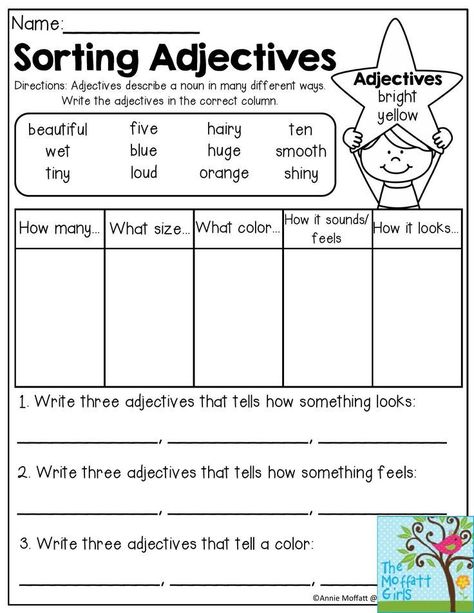 Sorting Adjectives- Adjectives Describe A Noun In Many Different Ways 5DD Personal Worksheets, Adjectives Worksheet, Teaching Adjectives, 2nd Grade Grammar, Adjectives Activities, Second Grade Writing, Substitute Plans, Adjective Worksheet, Describing Words