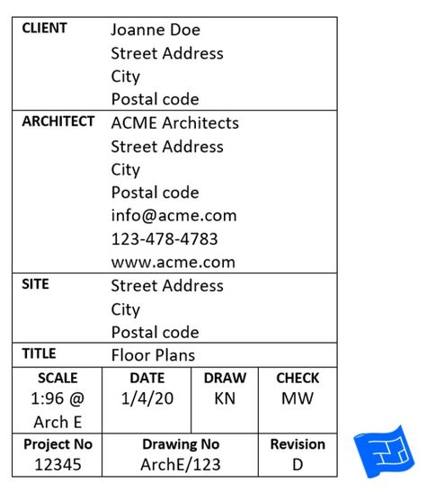 What can you expect to find in house plan title block information? Here's a title block in portrait layout. Click through to www.houseplanshelper.com to find out how to read house plans and for more on home design. Interior Design Title Block, Architecture Title Block Design, Architecture Title Block, Title Block Architecture, Title Block Design, Architecture Documentation, Title Block Template, Blueprint Symbols, Floor Plan Symbols