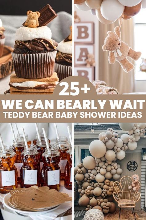 teddy bear baby shower We Can’t Bearly Wait Theme, Teddy Bear Shower Food Ideas, Teddy Bear Theme Desserts, Babyshower For Boy Theme, Bearly Wait Shower Theme, Teddy Bear Sprinkle, Bear Theme Shower Ideas, I Can Nearly Wait Baby Shower Ideas, Gender Reveal Bearly Wait