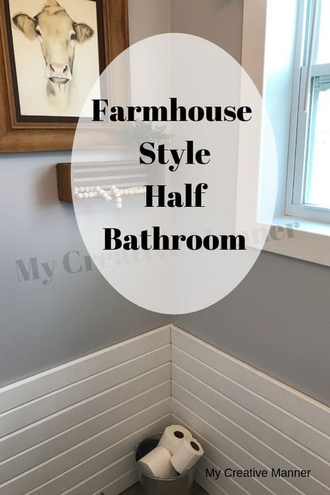 Farmhouse bathroom DIY shiplapping idea. #mycreativemanner Simple Half Bathroom, Farmhouse Half Bathroom Ideas, Farmhouse Half Bathroom, Farmhouse Bathroom Diy, Farmhouse Kids Bathroom, Boho Kids Bathroom, Half Bathroom Ideas, Bathroom Diy, Small Farmhouse