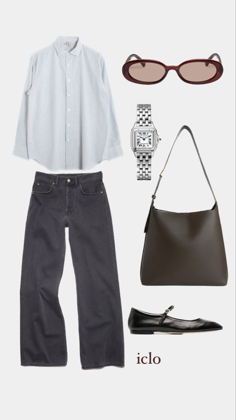 Brown And Silver Outfit, Casual Outfit Black Jeans, Classy Timeless Outfits, Black Tote Bag Outfit, Black Mary Janes Outfit, Silver Bag Outfit, Laufey Style, Brown Bag Outfit, Black Jeans Outfit Summer