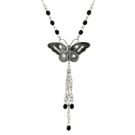 Black White Butterfly, Beads Butterfly, Butterfly Black And White, Black And White Necklaces, Enamel Butterfly, 1928 Jewelry, Spring Jewelry, Butterfly Jewelry, White Butterfly