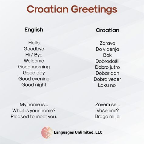 Here’s a selection of the most common Croatian greetings, and some other essential basic phrases that you may use when meeting someone. Give these words a go for when you’re out and about in Croatia! Croatian Language Learning, Croatia Language, Croatian Phrases, Learning Croatian, Foreign Phrases, Croatian Quotes, Croatian Language, Travel Phrases, 2024 Board