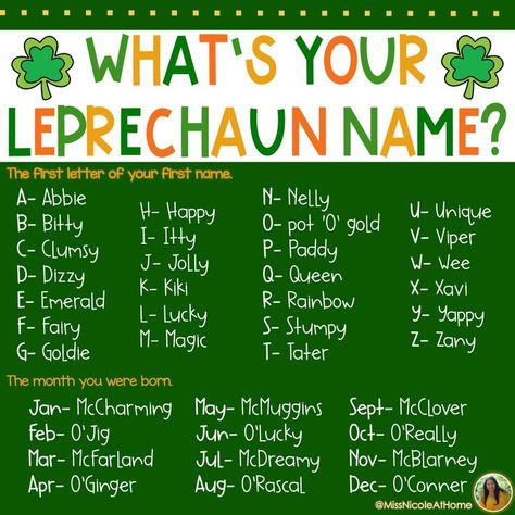 Leprechaun Names Funny, Leprechaun Name Generator, Leprechaun Names For Kids, Leprechaun Ideas For Parents, Leprechaun Party, Leprechaun Letter, Saint Patricks Party Ideas, Fairy Lore, Leprechaun Names