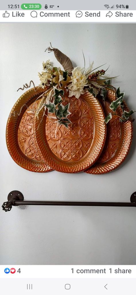 Diy Halloween Serving Trays, Dollar Tree Crafts Diy, Silver Serving Trays, Fall Pumpkin Crafts, Dollar Store Diy Projects, Fall Deco, Diy Pumpkin, Fall Projects, Merry Christmas To All