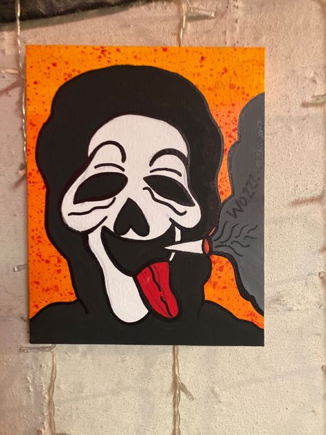 Canvas Painting Ideas For Stoners, Trippy Halloween Art, Crazy Person Drawing, Grunge Painting Ideas On Canvas, Trippy Cartoon Painting Ideas, Easy Cool Paintings Ideas, Things To Paint On Canvas Trippy, Horror Paintings Easy, Trippy Painting Ideas Simple