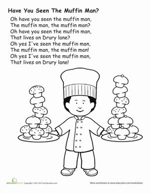 Preschool The Arts Worksheets: The Muffin Man Muffin Man Nursery Rhyme, Nursery Rhymes Preschool Crafts, Poetry Notebook, The Muffin Man, Do You Know The Muffin Man, Nursery Rhymes Lyrics, Nursery Rhymes Preschool, Nursery Rhyme Theme, Gingerbread Bakery