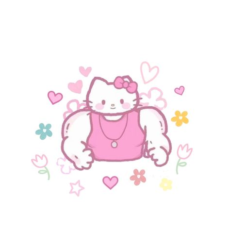 Hello Kitty Exercise, Muscular Hello Kitty, Muscle Hello Kitty, Hello Kitty Muscle, Blushing Reaction Pictures, Hello Kitty Gym, Gym Cartoon, Gym Icons, Hello Kitty Funny