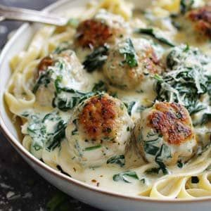 Chicken Ricotta Meatballs in Spinach Alfredo Sauce Recipe - Masters of Kitchen Chicken Ricotta Meatballs, Spinach Alfredo Sauce, Meatballs With Spinach, Chicken Ricotta, Spinach Meatballs, Ricotta Meatballs, Spinach Alfredo, Lunch Meals, Spinach Ricotta