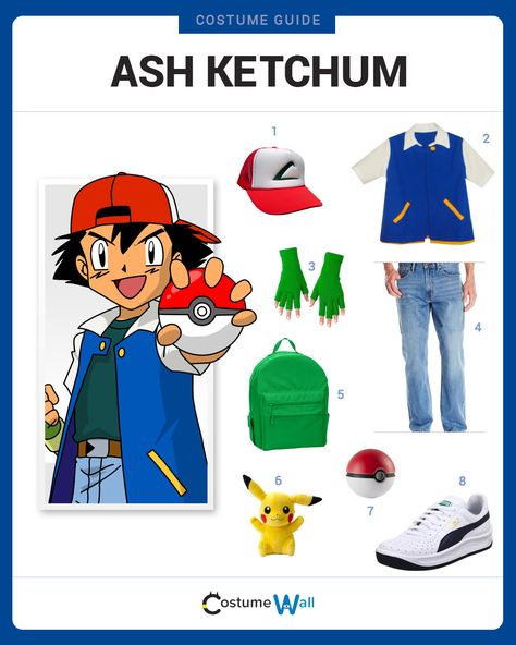 Dress up like Pokemon trainer, Ask Ketchum. See cosplay inspiration and a costume guide of Ash Ketchum. Pokémon Ash Costume, Diy Ash Ketchum Costume, Ash Ketchum And Pikachu Costume, Ask Ketchum, Diy Ash Pokemon Costume, Diy Ash Costume Pokemon, Ash Pokemon Costume, Ash Ketchum Costume, Ash Ketchum Cosplay