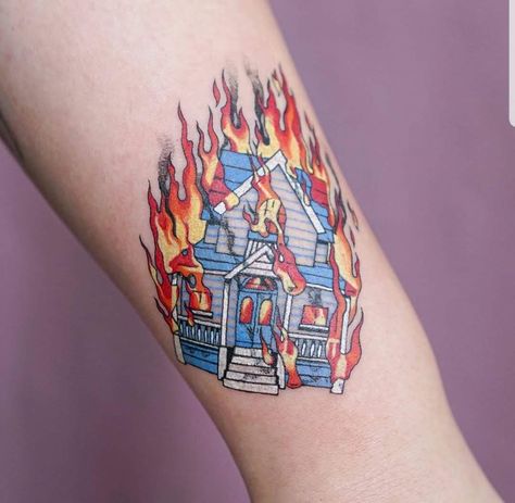 Bright Tattoos, 3 Tattoo, Fire Tattoo, Spooky Tattoos, Gorgeous Tattoos, Fire Designs, Easy Doodles Drawings, Body Picture, House Fire