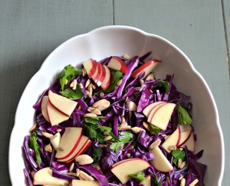 Get healthy after the holidays with this vibrant salad. Cabbage Apple Salad, Purple Cabbage Recipes, Vibrant Salad, Cabbage Salad Recipe, Tahini Salad Dressing, Shabbat Recipes, Holidays Recipes, Cabbage Salad Recipes, Lemon Tahini Dressing