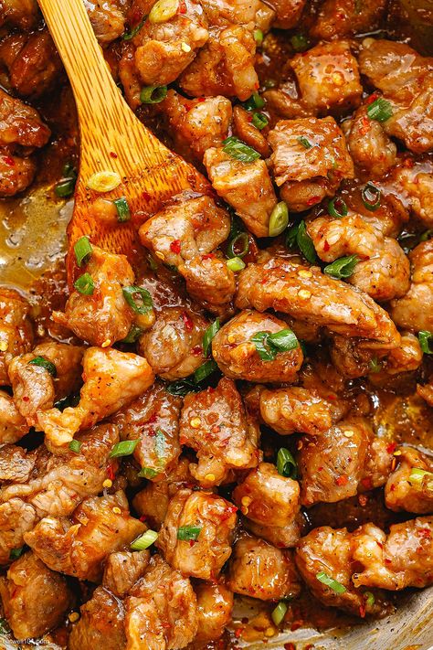 Honey Garlic Pork Stir-Fry - #pork #stirfry #recipe #eatwell101 - Try this pork stir-fry recipe tonight! Savory, sweet, and spicy, our pork stir-fry is easy and delicious! - #recipe by #eatwell101® Recipe With Pork Loin, Stir Fry Pork Chop Recipe, Pork Stir Fry Recipe, Sesame Pork Stir Fry, Chicken And Pork Stir Fry, Easy Pork Stir Fry, Pork Loin Pieces Recipes, Asian Pork And Rice, Hoisin Pork Stir Fry