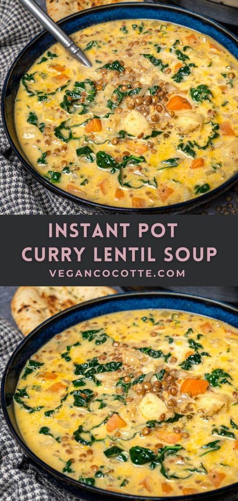 Vegan One Pot Soup, Insta Pot Veggie Soup Recipes, Instant Pot Coconut Curry Lentil Soup, Slow Cooker Coconut Lentil Curry, Coconut Lentil Curry Instant Pot, Best Instapot Soup Recipes, Sweet Potato Lentil Soup Instant Pot, Green Curry Lentil Soup, Golden Coconut Lentil Soup