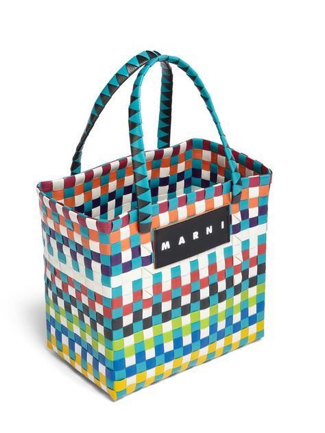 MARNI MARKET MINI BASKET bag in multicolor woven material | Marni Market Basket Bag, Woven Crochet, Knit Bags, Marni Market, Mini Basket, Wool Bags, Market Bags, Market Baskets, Basket Bag