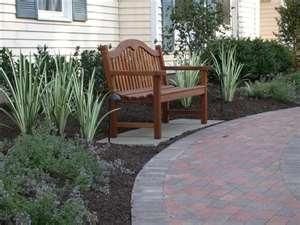 foundation plantings for front of house | Front Yard Landscaping, Ideas, Pictures - Chester, Berks and ... Bench In Front Of House Landscaping, Beautiful Front Yard Landscaping, House Front Yard Landscaping, Yard Benches, House Front Yard, Patio Edging, Yard Makeover, Bench Garden, Gate Garden