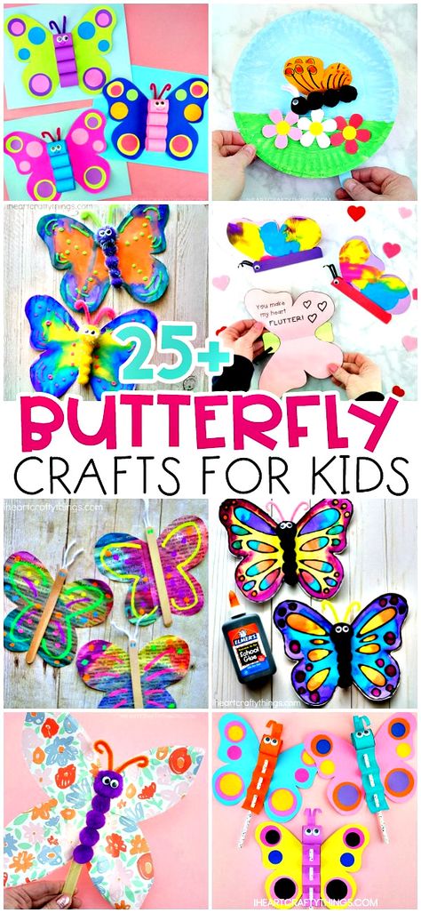 25+ Butterfly Crafts for Kids | Here you'll find a wide variety of Butterfly Crafts for Kids from paper bags, paper plates, egg cartons, foil, washi tape, and more! Butterfly Crafts Preschool Art Projects, Butterfly Crafts Kids, Easy Butterfly Crafts For Preschool, Butterfly Craft For Preschool, Butterfly Crafts Kindergarten, Butterfly Craft For Kindergarten, Butterfly Art For Kindergarten, Butterfly Crafts For Kindergarten, Butterfly Art Projects For Preschoolers