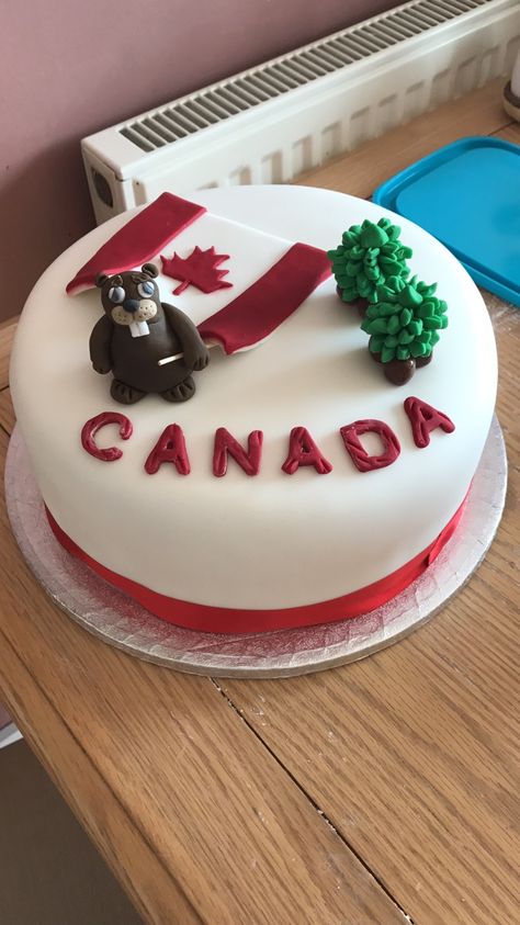 Canada themed cake Immigration Cake Design, Cakes For Canada Going, Happy Journey Cake, Canada Birthday Cake, Canada Cake Ideas, Happy Journey Cake Ideas, Canada Cake, Canada Themed Cake, Canada Cake Design