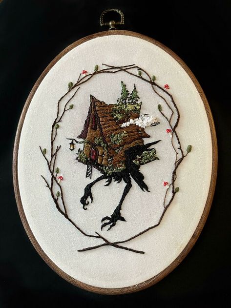 House Embroidery, Baba Yaga, Hand Embroidery Projects, Cute Embroidery, Sewing Embroidery Designs, Hand Embroidery Art, Embroidery Craft, Embroidery Ideas, Stitching Art