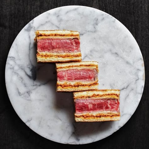 Wagyu Katsu Sandwich, Wagyu Katsu Sando, Ebi Katsu Sando, Wagyu Sando, Wagyu Sandwich, Food Plating Design, Katsu Sando, Japanese Sandwich, Meat Love