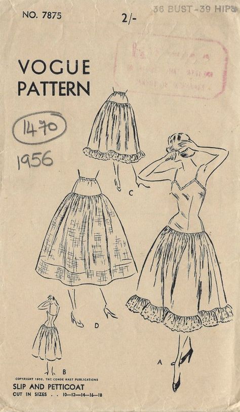 1956-VOGUE-Vintage-Sewing-Pattern-B36-SLIP-PETTICOAT-1470-261986928502 Paper Carrier Bags, 1950s Sewing Patterns, Vintage Vogue Sewing Patterns, Vogue Vintage, Sew In Weave, Personalized Ribbon, Scale Pattern, Vogue Sewing, Body Form