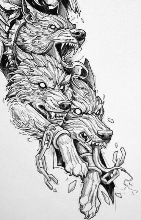 Hades Tattoo, Fenrir Tattoo, Pitbull Tattoo, Tier Tattoo, Wolf Tattoo Sleeve, Greek Mythology Tattoos, Norse Tattoo, Wolf Tattoo Design, Creepy Tattoos