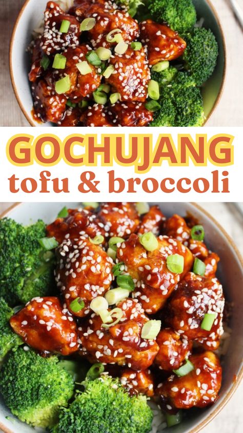 This sticky Gochujang tofu and broccoli is crispy, packed with flavour and, if I do say so myself, perfectly spiced. Serve it with your favourite veggies and lovely white rice for a quick and nutritious plant based dinner. Trust me, this recipe will go down well with your family and friends! #GochujangTofu #KoreanTofu #TofuBowls #TofuRice #TofuRecipesHealthy #TofuDishes #BuddhaBowls #EasyVeganDinner Crispy Tofu And Broccoli, Tofu Broccoli Peanut Sauce, Tofu Christmas Recipe, Tofu And Broccoli Stir Fry, Tofu Broccoli Recipes, Tofu Meal Ideas, Quick Tofu Recipes, Tofu Bulgogi, Healthy Tofu Recipes