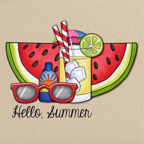 Summer Related Drawing, Summer Drawing Designs, Summer Draws Ideas, Summer Inspired Drawings, Summer Ideas Drawing, Drawing Ideas For Summer, Cute Drawings Summer, How To Draw Summer, Drawings For Summer