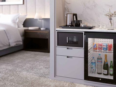 Hotel Room Interior, Hotel Linen, Bar Fridges, Mini Bars, Hotel Amenities, Hotel Supplies, In The Bedroom, Bedroom Hotel, Hotel Style