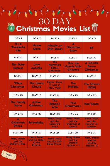 December Movie Challenge, Christmas Movie Date Night Ideas, Ultimate Christmas Movie List, 25 Days Of Christmas Movies List, 31 Days Of Christmas Movies, Christmas Challenge 30 Day, Christmas Movies To Watch List, Classic Christmas Movies List, Family Christmas Movies List