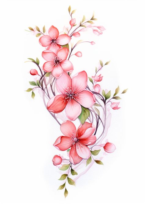 Aesthetic Flowers Wallpaper Drawing, Digital Flower, Cherry Blossom Design, Cherry Blossom Drawing, Acrylic Flower Painting, Art Projects For Adults, Cherry Blossom Art, Botanical Flower Art, Acrylic Painting Lessons