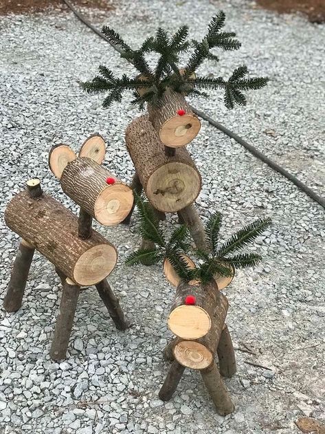 Log Reindeer, Wood Log Crafts, Christmas Diy Wood, Woodwork Projects, Wooden Christmas Crafts, Christmas Arts And Crafts, Christmas Decorations Diy Outdoor, Christmas Wood Crafts, Navidad Diy