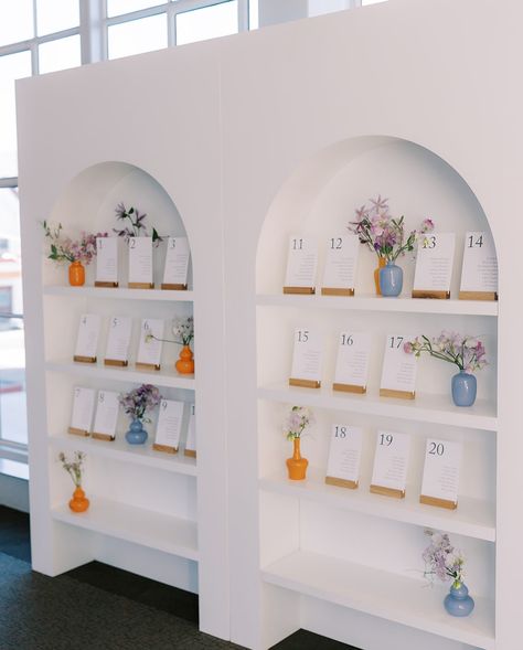 A seating chart Very Elegant, Very Thoughtful🤌🏼 featuring the popular Double Shelf Isla Arch that is versatile and chic to fit any event theme and purpose✨ Photography: @apollofotografie Planning: @nomadnixon Venue: @sfgalleriaevents Florals: @duet.botanical What would you use the Double Isla Shelf Arch for? Seating Chart Shelf Display, Seating Chart Shelf, Event Themes, Seating Chart Wedding, Seating Chart, Wedding Seating, Seating Charts, The Double, Display Shelves